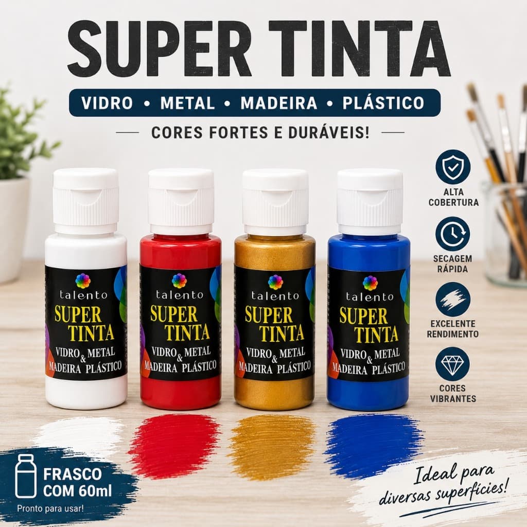 Tinta para Vidro, Metal, Madeira e Plástico – 60ml | Talento Super Tinta