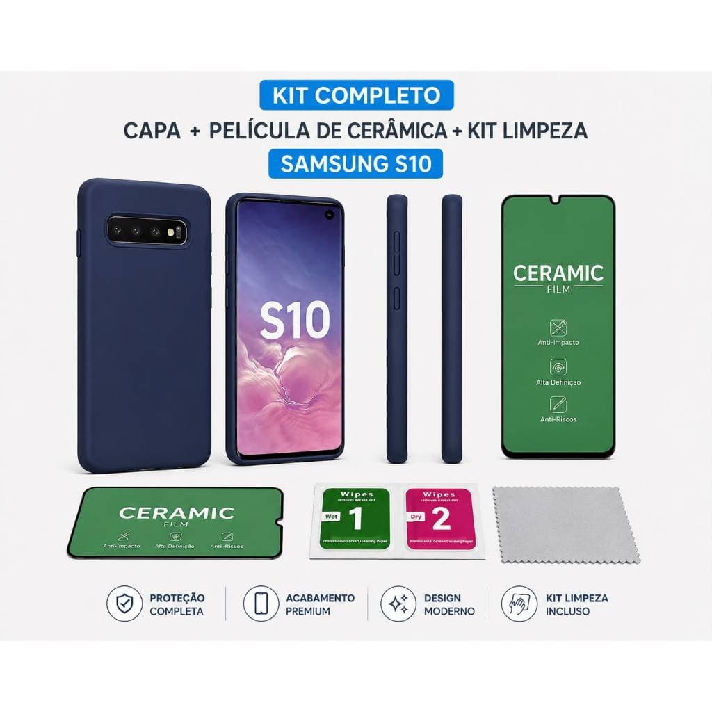 Samsung Galaxy S10 | Kit Capinha Premium + Película Cerâmica 9D