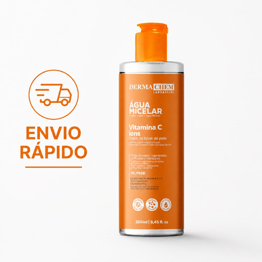 Água Micelar com Vitamina C Dermachem 250ml - Remove Maquiagem, Efeito Clareador, Oil Free, Limpa Tonifica e Hidrata