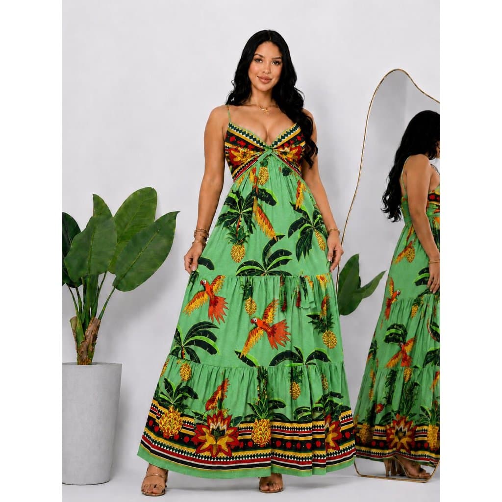 vestido feminino NÓ estampado longo tres marias FLORAL alcinha gola v amarração bojo festas casamento