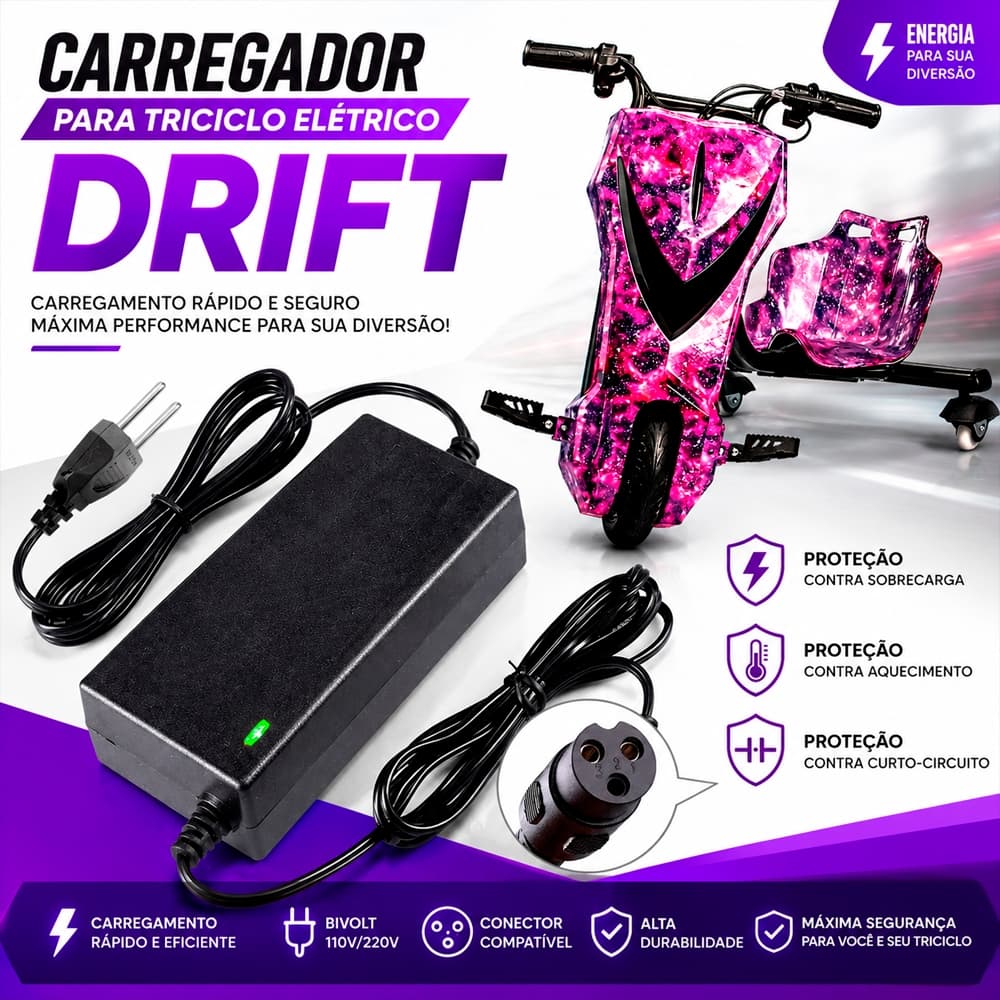 Fonte Carregador 42V para Triciclo Elétrico Bivolt