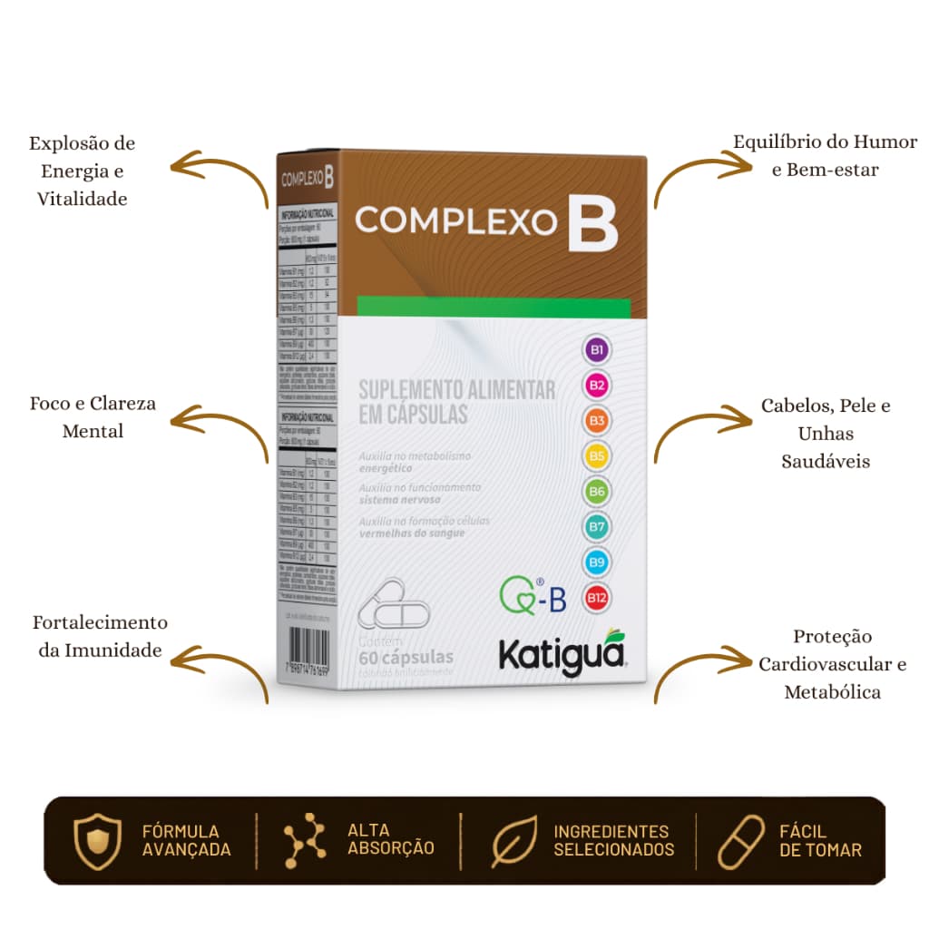 Complexo B Concentrado Vitaminas B1 B2 B3 B5 B6 B7 B9 B12 Metilcobalamina Energia e Imunidade
