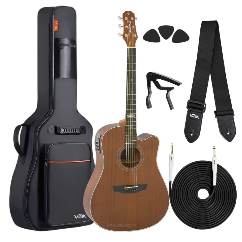 Kit Violão Strinberg SD200C MGS Para Destro + Capa Voik Correia Capotraste Cabo P10 5m Palhetas