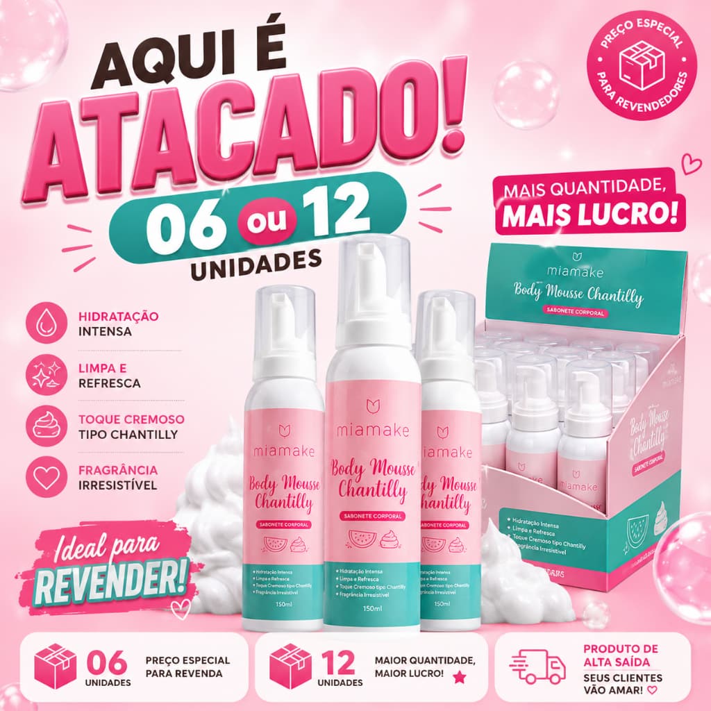 Caixa com 12 Unidades ou Kit com 6 Unidades Body Mousse Chantilly Com Fragância de Melância