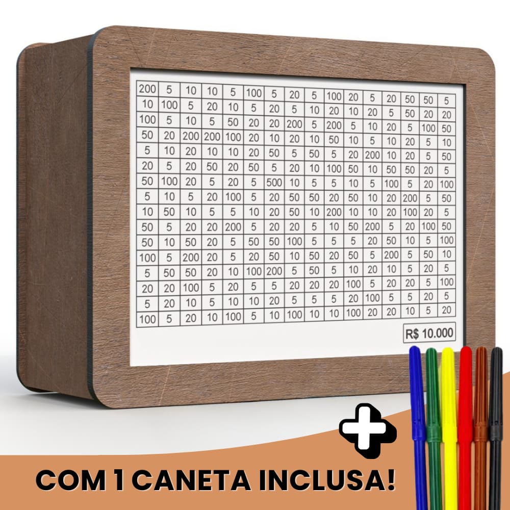 Cofre Desafio 5Mil/10Mil/20Mil Caixa de Dinheiro /MDF / Método Japonês / Poupança / Depósitos