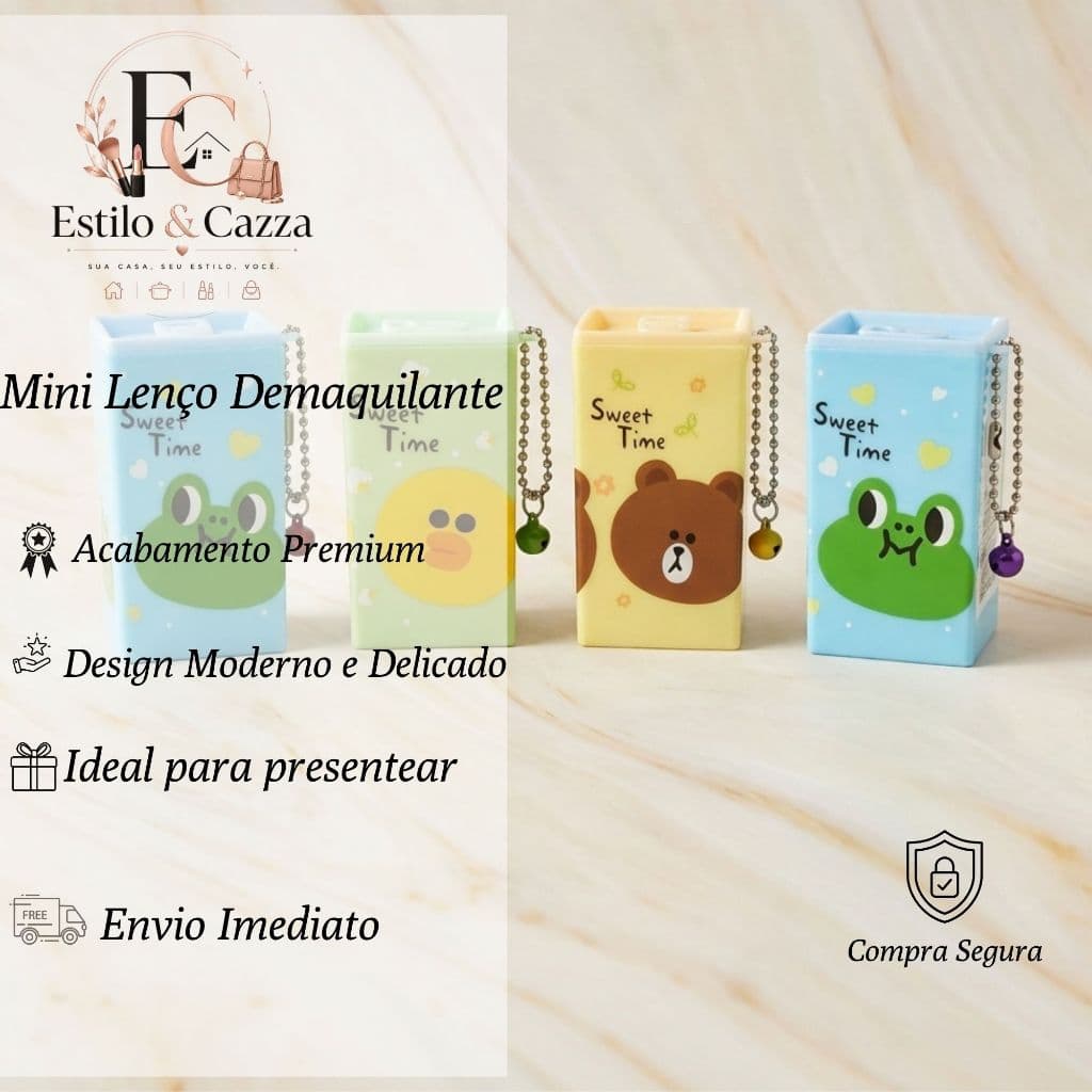 Mini Lenço Umedecido Demaquilante Portátil Chaveiro Fofo Kawaii Skincare Bolsa