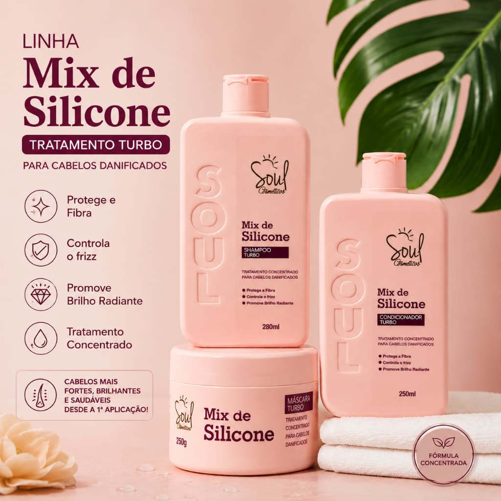 Kit Capilar Feminino Mix de Silicone Shampoo Condicionador Máscara Hidratação Anti Frizz Cabelos Danificados
