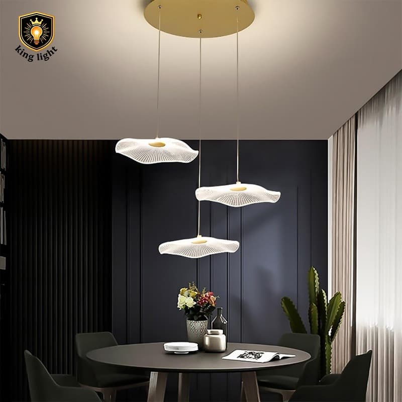 Pendente de Teto LED 3 Flores Lótus 3 Cores, Luminária Moderna Luz Regulável para Decoração Casa Sala Quarto