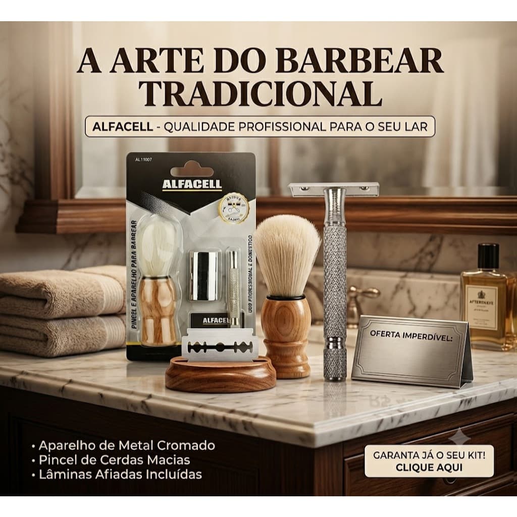 Kit Aparelho De Barbear Retro Antigo Com Pincel E Lâmina Alfacell