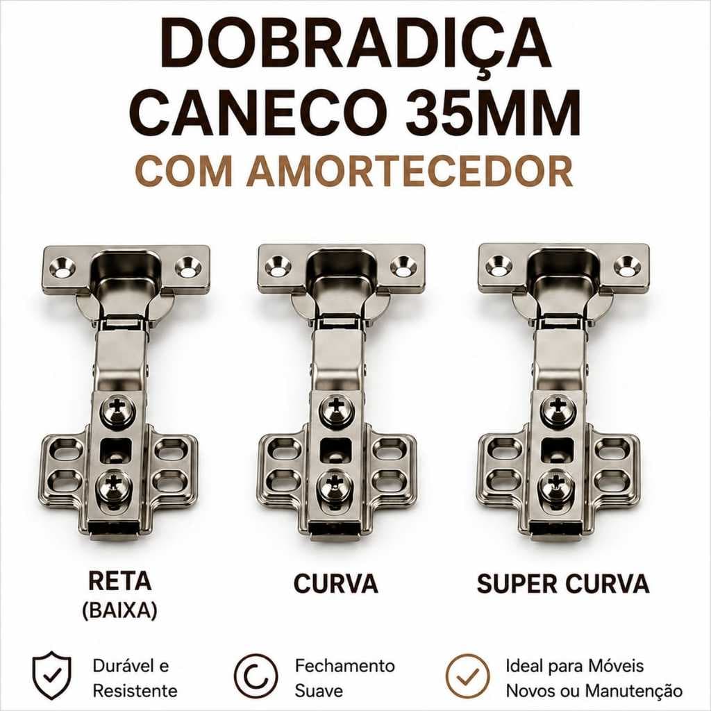 Kit Dobradiça Amortecedor 2 4 6 8 10 Unidades Móveis Furação Porta 35mm Reta ou Curva