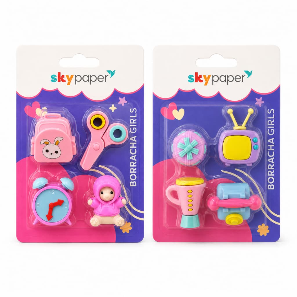 Kit com 4 Borrachas fofas - SkyPaper - 4 unidades de borrachas ursinho tesoura mochila - menina - 2 variações