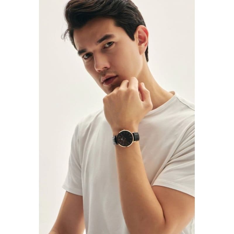 Relógio Saint Germain Minimalista Preto Pulseira De Couro Murray Black Rosé Gold 40mm