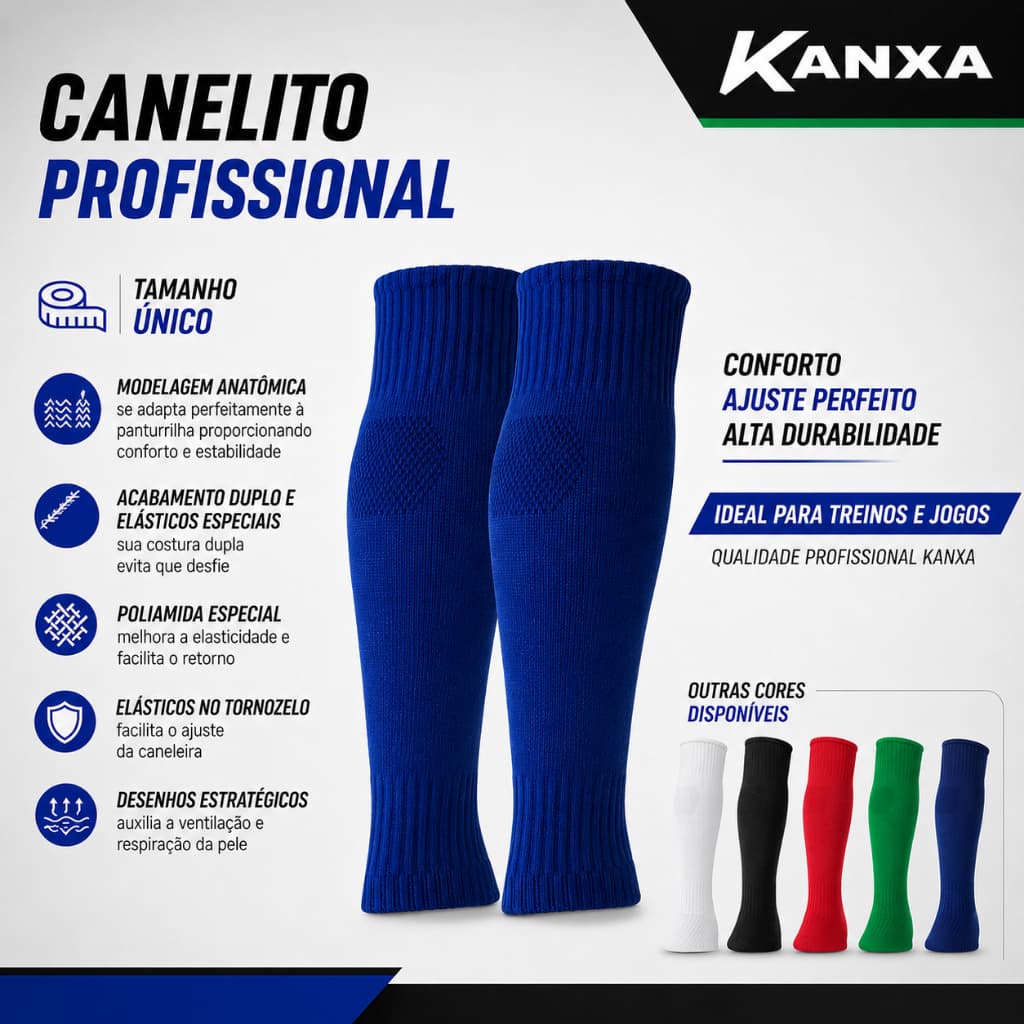 Canelito Profissional Kanxa Adulto | Futebol Treino | Conforto e Ajuste Perfeito | Meião cortado sem pé