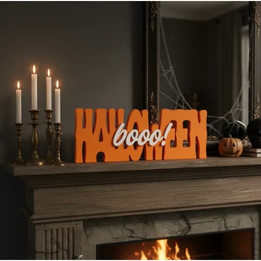 Letreiro Halloween BOO 3D Decoração Halloween Enfeite de Mesa Estante Festa Temática