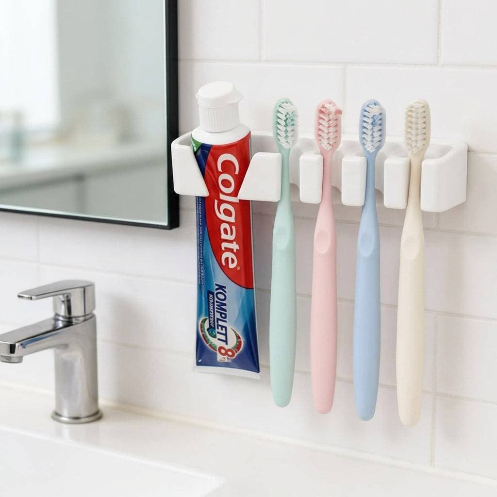 Porta Escova de Dentes e Pasta De Parede Organizador Banheiro Com Dupla Face