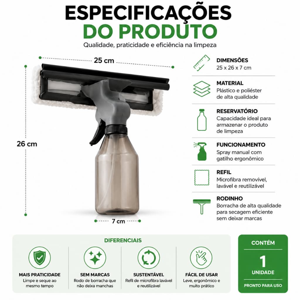Rodo Rodinho Mágico Mop 3 em 1 Com Spray Limpa e Seca