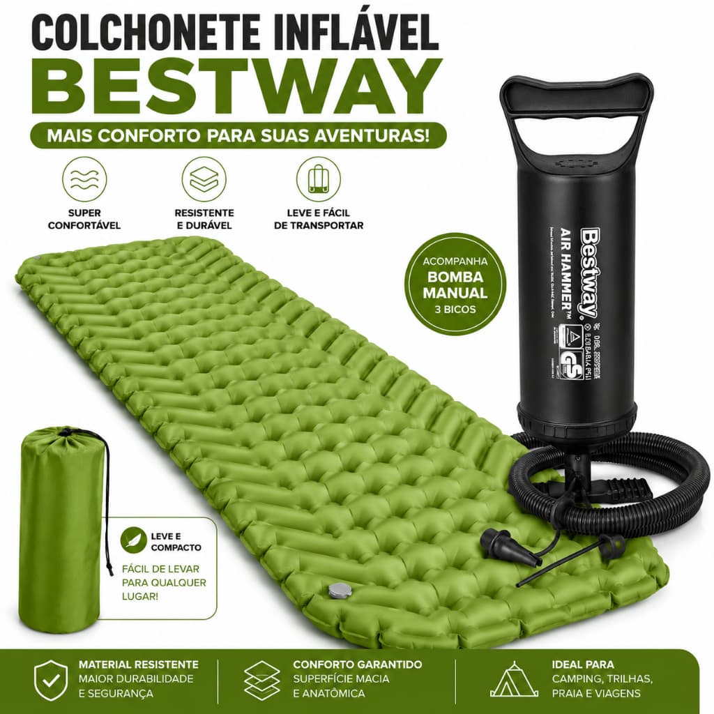 Colchonete Inflável Bestway WanderLite + Bomba Manual