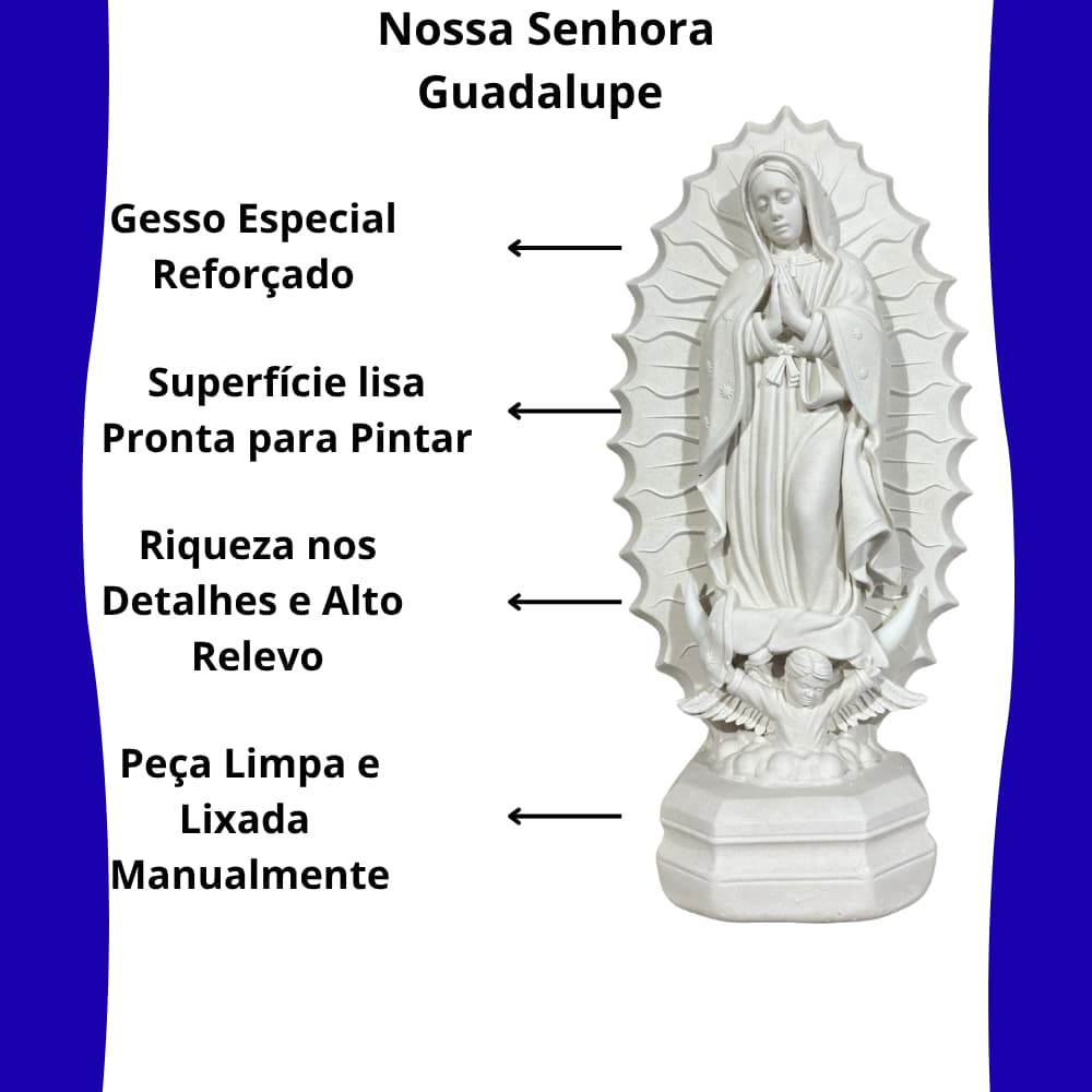 Imagem Nossa Senhora De Guadalupe Gesso 28cm Estátua Escultura Religiosa Católica Para Pintar Crua Resplendor