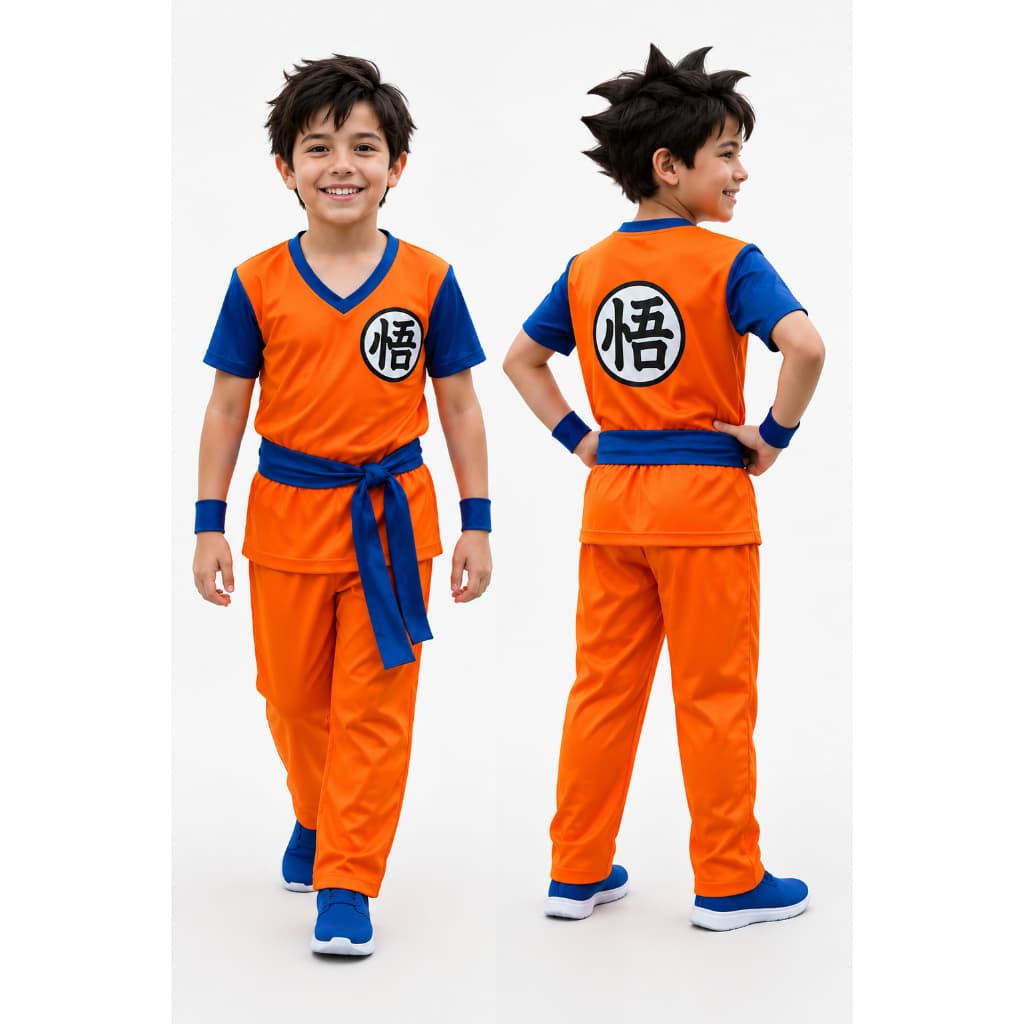 Fantasia Goku Infantil Dragon Ball Cosplay Completa Camiseta Calça Faixa Anime Menino