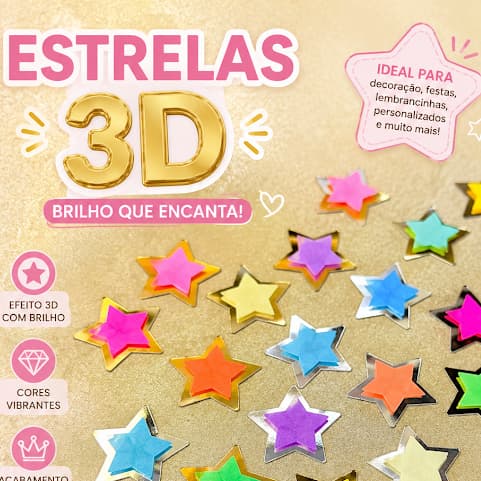 50 Estrelas 3D em Papel para Decoração de Festa Lembrancinhas Bolo Painel