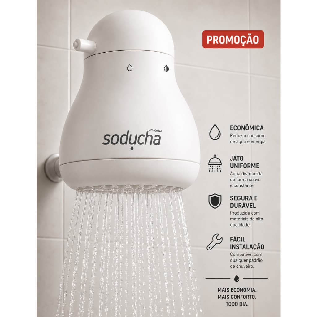 Ducha Elétrica Soducha Kript 3 Temperaturas Alta Potência Banho Quente