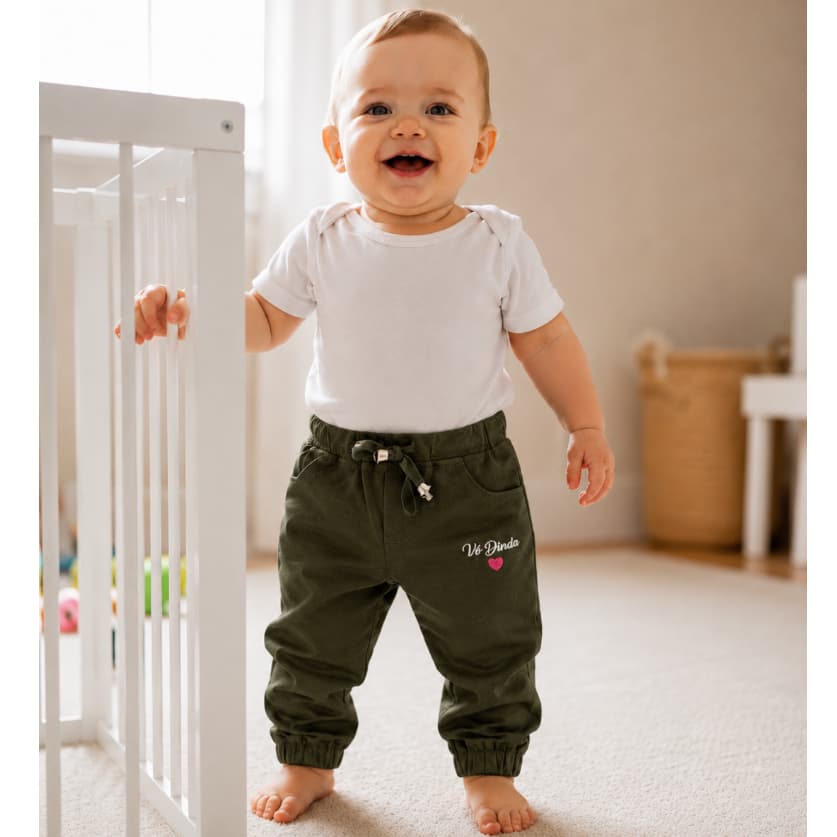 Calça Infantil Sarja Jogger Verde Militar