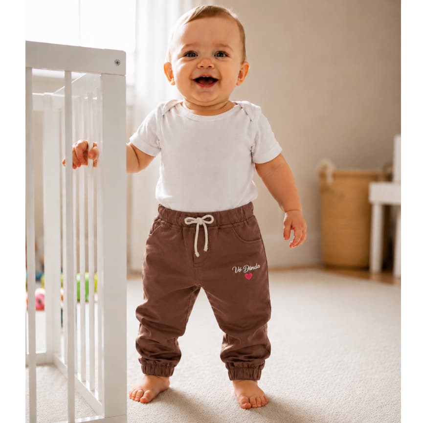 Calça Infantil Sarja Jogger Marrom