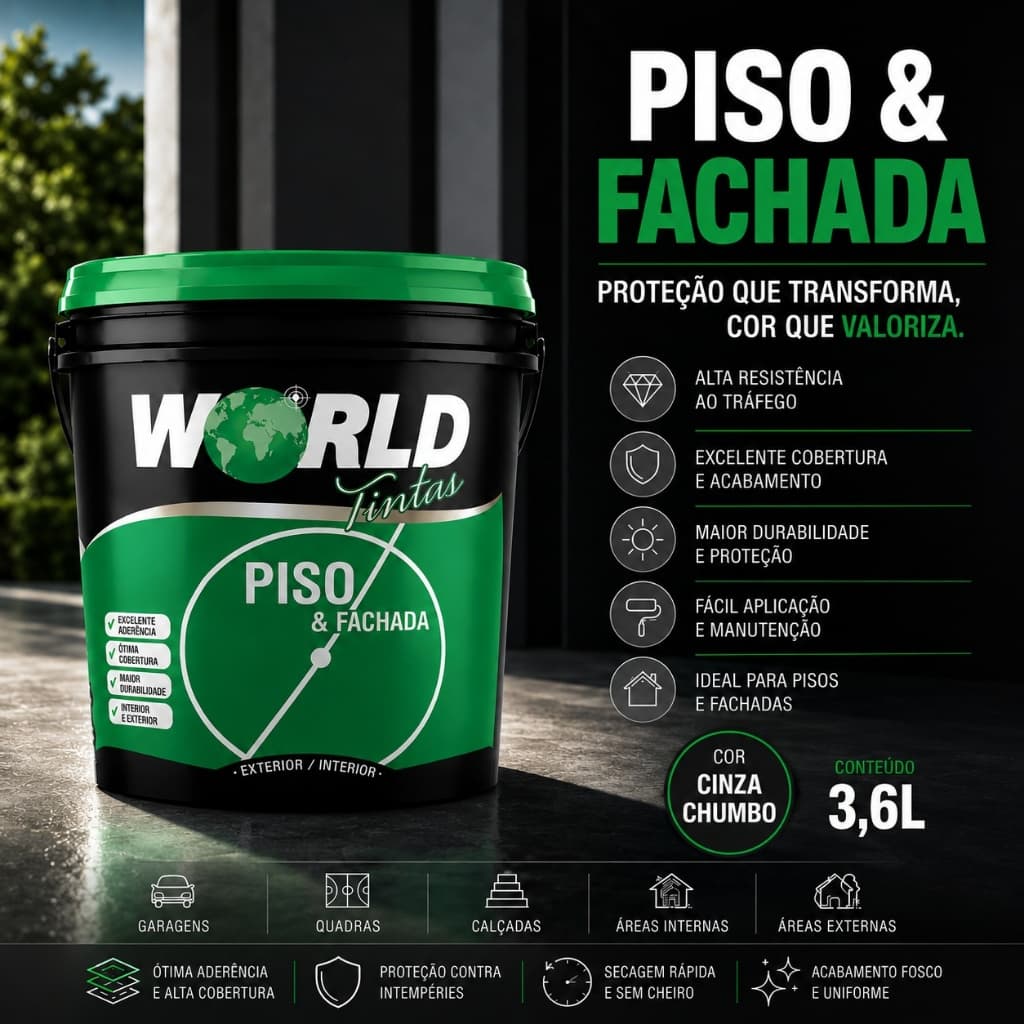 Tinta Piso e Fachada Cinza Chumbo 3,6L Acrílica Alta Resistência Interior e Exterior