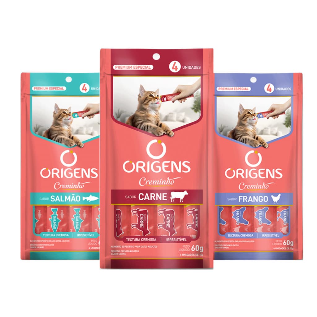 Creminho Origens Tipo Churu Creamy Para Gatos Petisco Cartela Com 4 Tubinhos Sabores Variados 60g