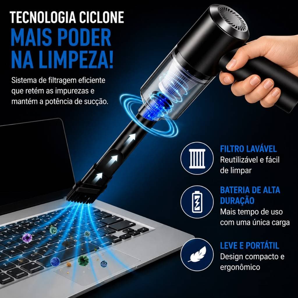 Mini Aspirador Automotivo Portátil  Recarregável Bivolt Automotivo Casa Sem Fio 3 em 1