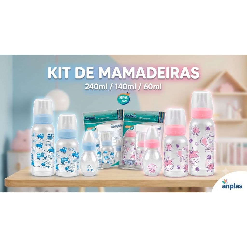 Kit 3 Mamadeiras C/Bico PVC 240/140/60ml Mamadeira Anplas Petita Cristal