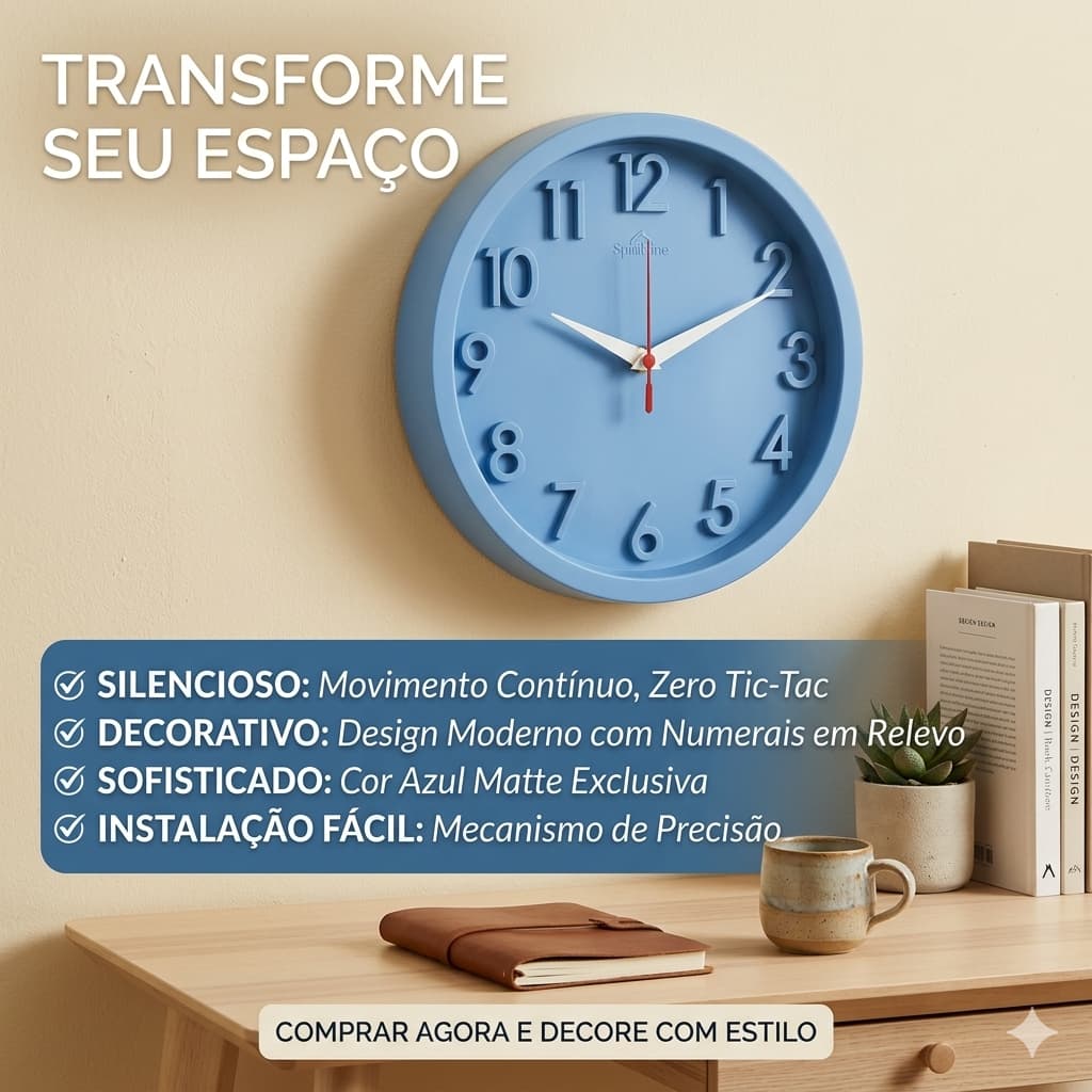 Relogio de Parede 3D Sigma Azul Plashome Escritório Cozinha Sala Com Mecanismo Silencioso