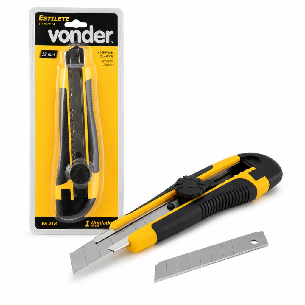 Estilete Largo Vonder ES 218 18mm Emborrachado Com Trava Giratória e 2 Lâminas