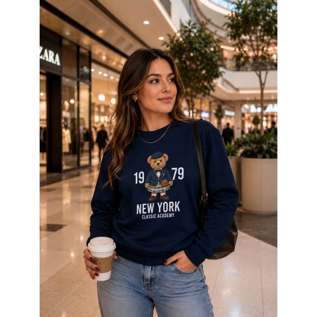 Moletom Ursinho Newyork Moletom Feminino Gola Redonda Careca Peluciado moletom moda blogueira