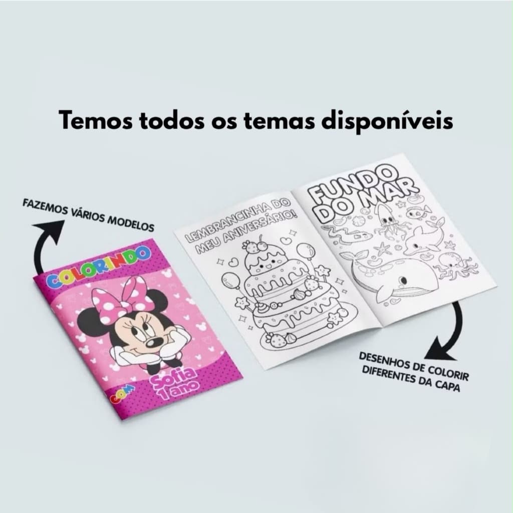 30 Livrinhos de colorir personalizado com 8 desenhos diferentes do tema da capa