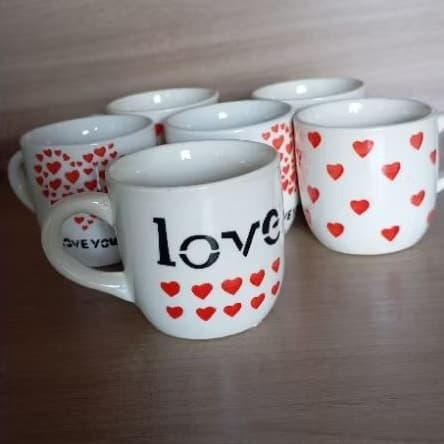 Jogo Kit 6 Canecas Xícaras De Porcelana Café Expresso Coração Love 90ml Mesa Posta