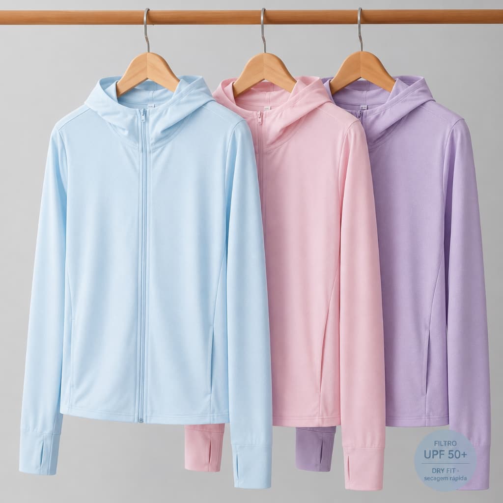 Jaqueta Esportiva Feminina Premium Com Proteção UV 50+ Dry Fit com Zíper e Abertura para Polegar