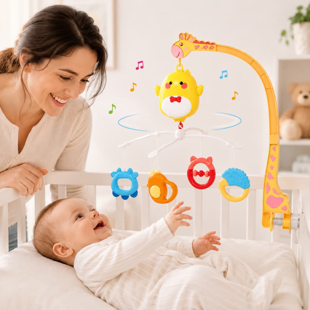 Móbile Musical Giratório  para Berço  Infantil com 100 Músicas Carrossel Educativo 0M+ ⭐