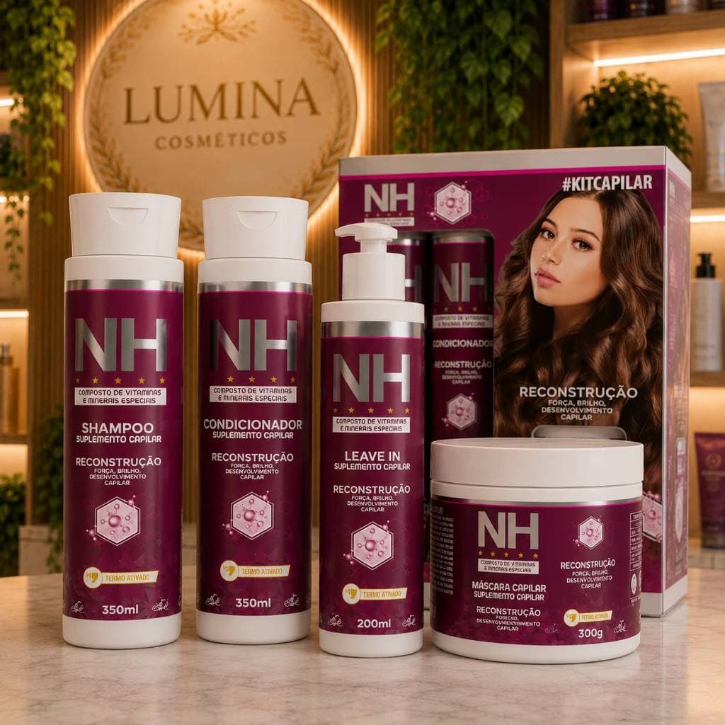 Kit Capilar BELKIT NEW HAIR 04 itens Reconstrução Shampoo Condicionador Leavein Máscara Salão Cabelo