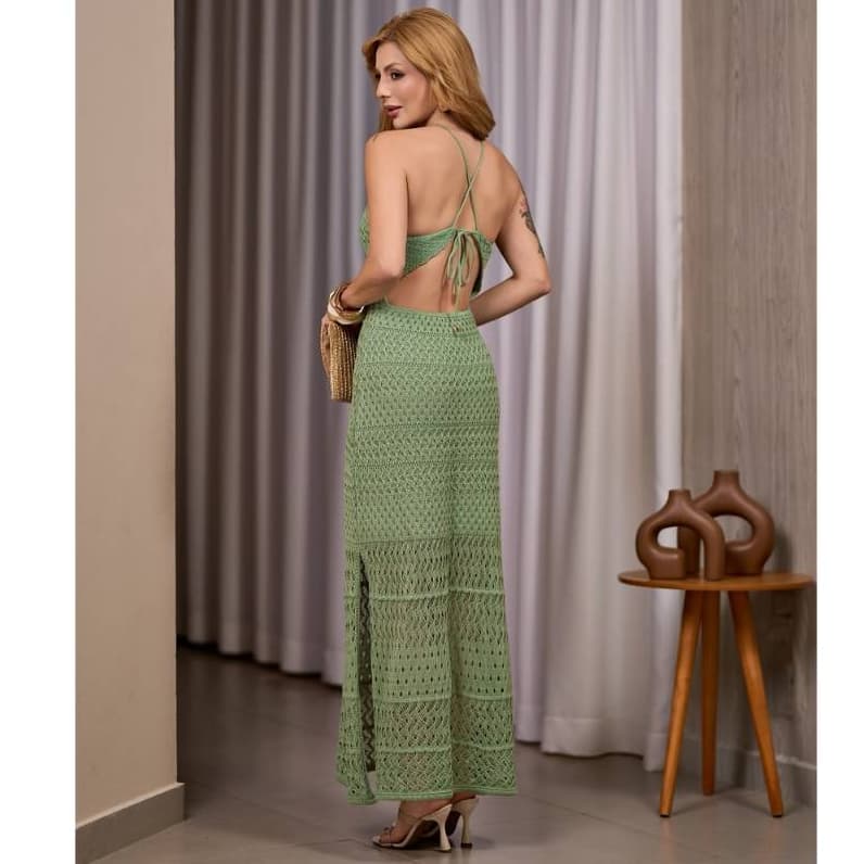 Vestido Longo Tricot Serena de Alça Forrado com Fenda Sofisticação e Charme Moda Feminina