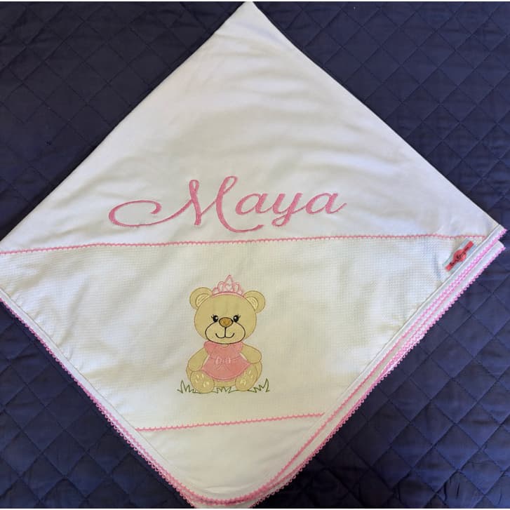Manta de Malha Dupla, Personalizada com Nome do Bebê – Malha 100% Algodão-  Acabamento em Picueta