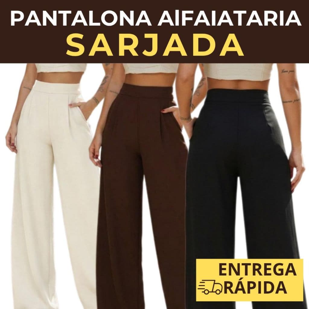 Calça Pantalona Feminina Sarjada | Cintura Alta | Modelagem Ampla |Tecido Confortável | Casual Elegante para o Dia a Dia