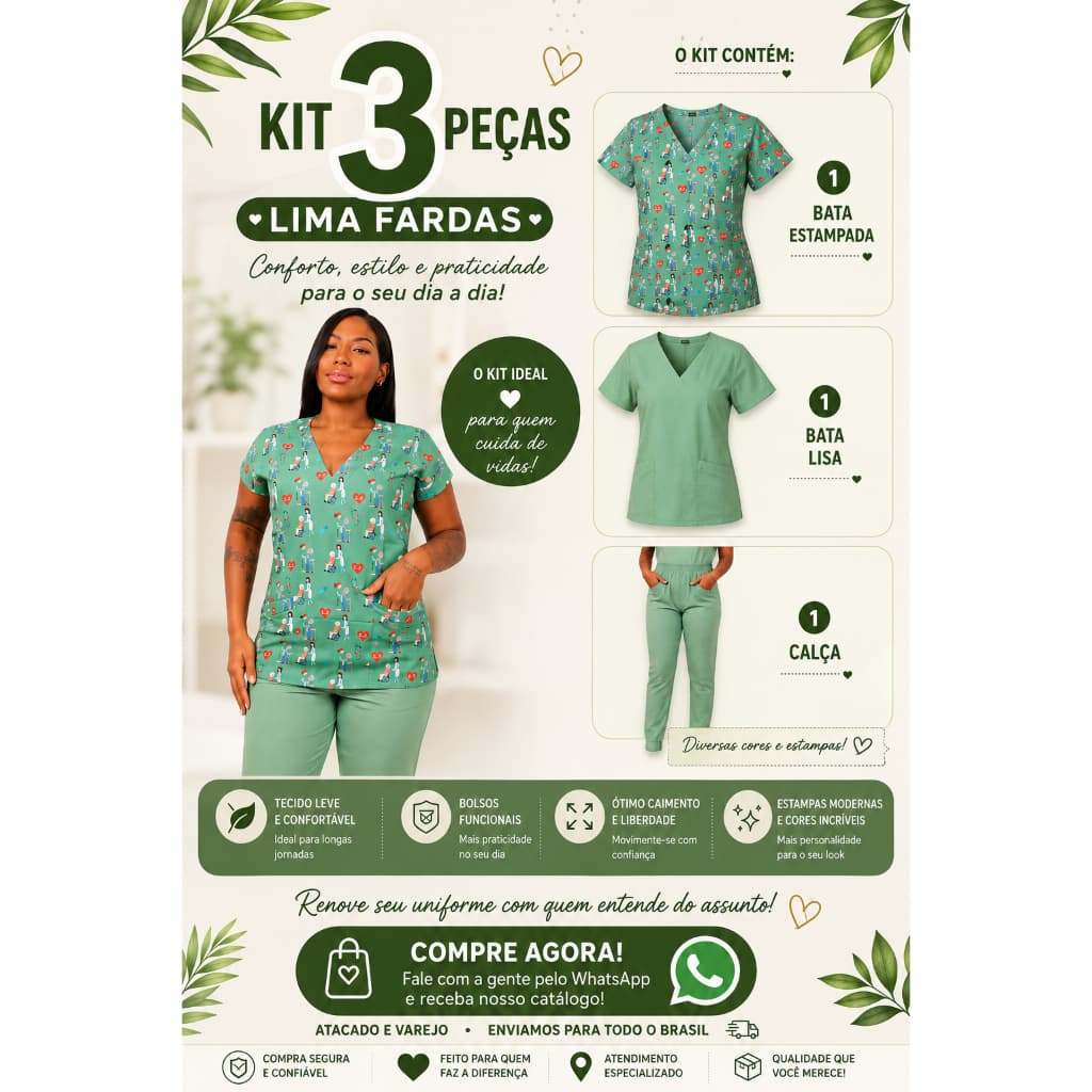 KIT Scrub Pijama Cirúrgico/Hospitalar   COMBO 3 PEÇAS ( Durabilidade e conforto)