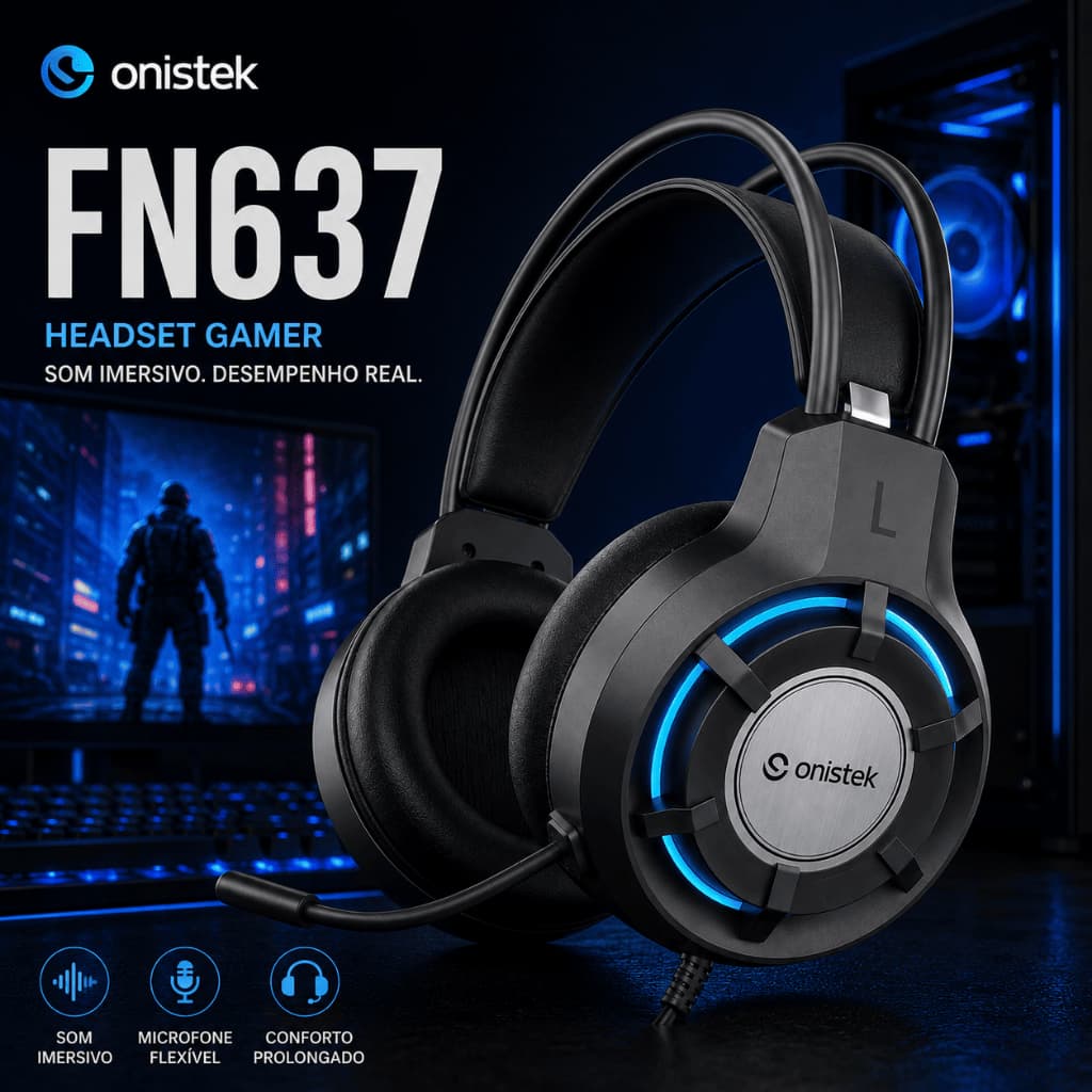 Fone de ouvido Gamer Headset RGB LED FN637 com Microfone Flexível USB P2 Fone Com Fio para PC Notebook PS4 Xbox Celular