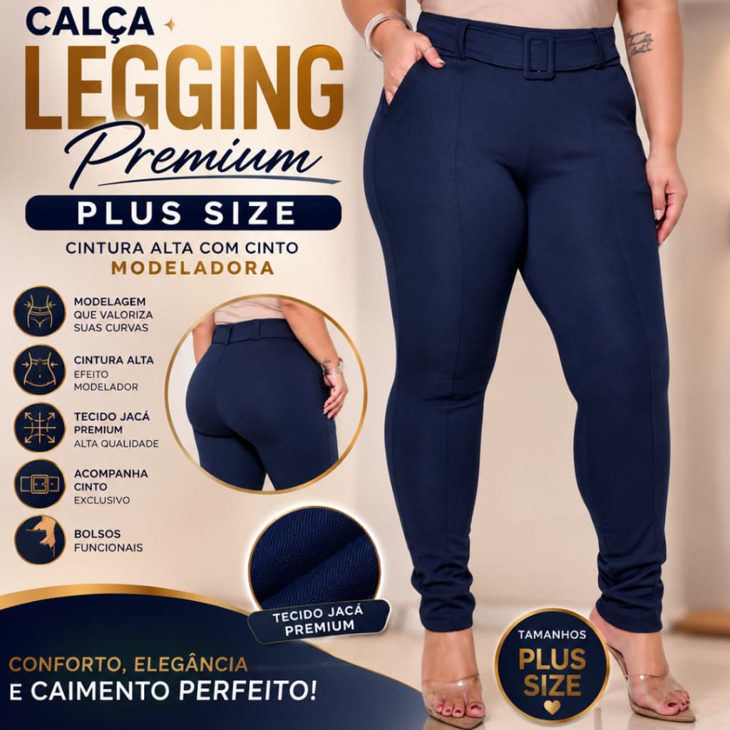 Calça legging tecido jacquard Plus seze Cintura Alta con cinto modeladora