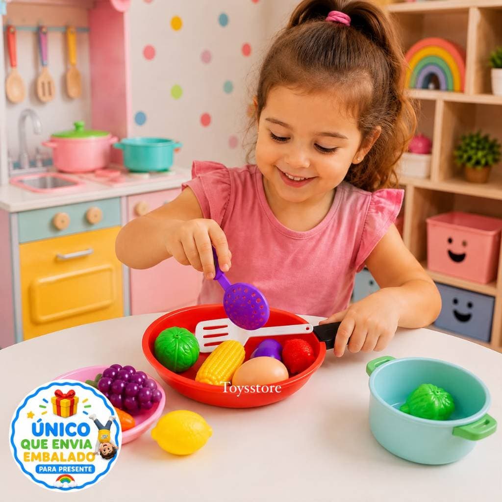 Kit 8 Peças Frutinhas Legumes Na Frigideira De Brinquedo Comidinhas Cozinha Infantil Brinquedo