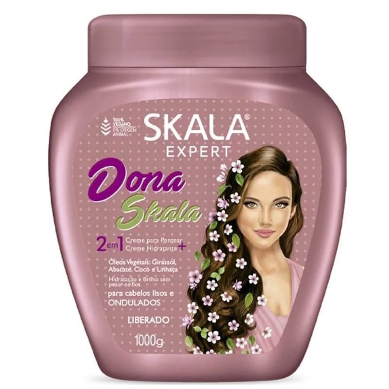 Creme Skala Expert Dona Skala 1kg 2 em 1 Hidratação Nutrição Para Cabelos Lisos e Ondulados