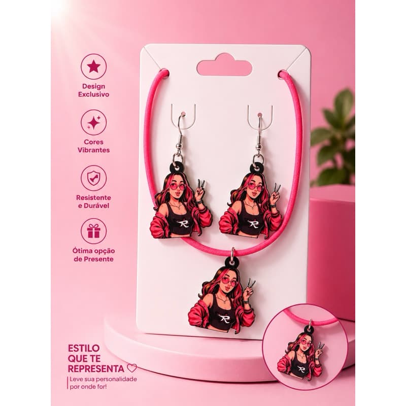 Kit Colar e Brincos Emilly Vick e Ketlen Dos Rosas  Infantil Personalizado Menina | Personagens | Presente Criativo