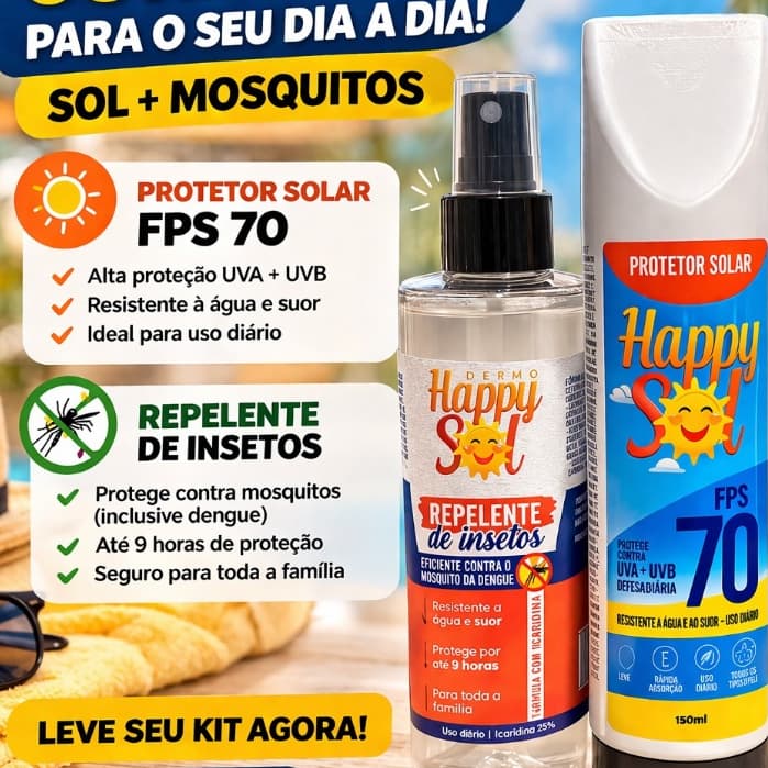 KIT PROTETOR SOLAR HAPPY SOL FPS 70 150ML+ REPELENTE DE INSETOS HAPPY SOL 200ML