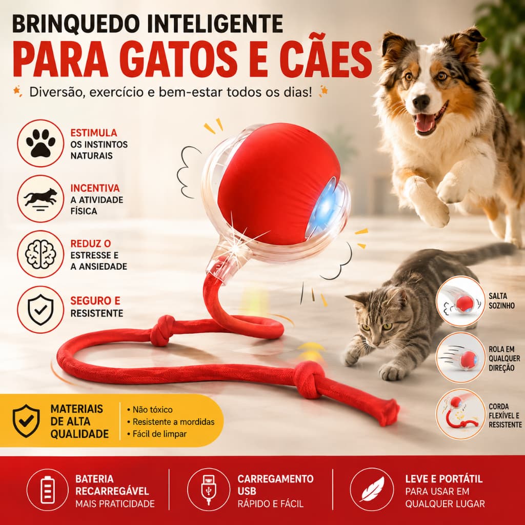 Brinquedo Inteligente Interativo para Gatos e Cachorros – Diversão Garantida para seu Pet